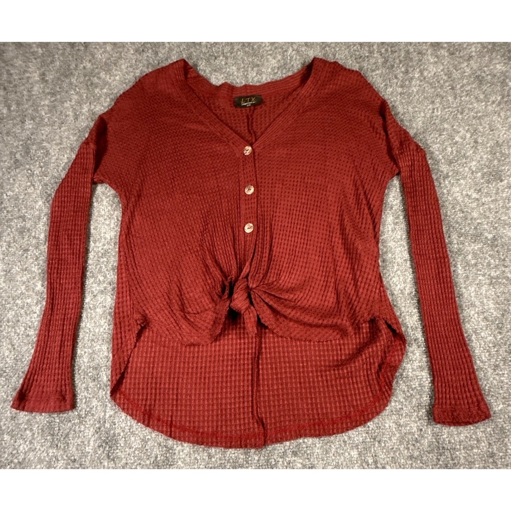 LTX Sportswear USA Womens Small Burgundy Waffle Knit V-Neck Front Tie Top NWOT